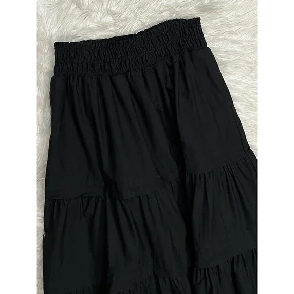 Anthropologie The Somerset Maxi Skirt Tiered Smocked Waist Lined Black SZ LP - Picture 3 of 11
